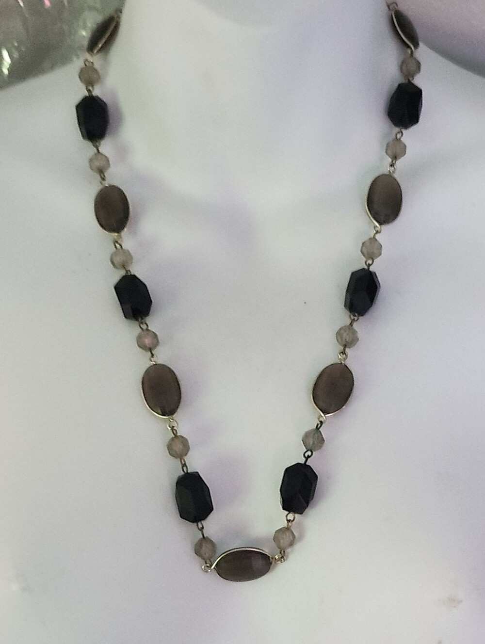 Vtg Western Germany Black & Brown Bead and Oval Link Necklace